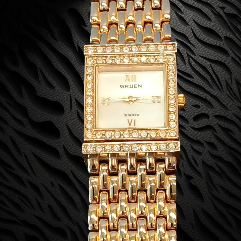Rare Gruen Bangle Quartz Watch, Reversible Dial, 21MM MOP Dial, Japan Movement
